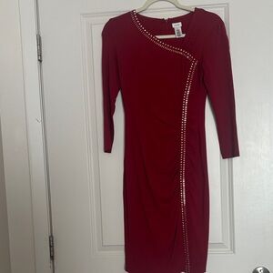 Cache Burgundy Dress with Gold Detailing
